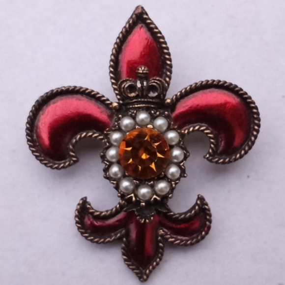 VINTAGE Weiss Jeweled Enameled Regal Fleur de Lis Brooch Pin - Picture 2 of 12
